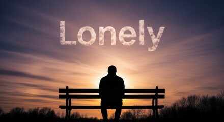 Silhouette of a Lonely Person Sitting on a Bench at Sunset