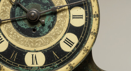 Obraz premium Vintage Clock Face with Roman Numerals in Black and Gold