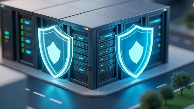 Modern data center with high-performance server racks and cloud infrastructure representing digital storage, cybersecurity, and enterprise IT operations.