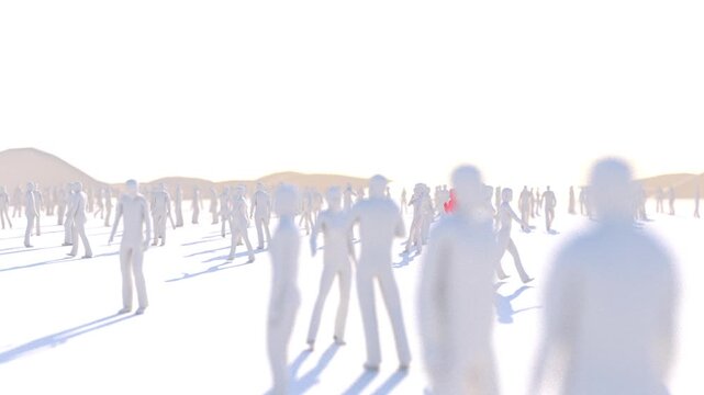 Standing Out in the Crowd  Red Figure Running Through Gray Silhouettes