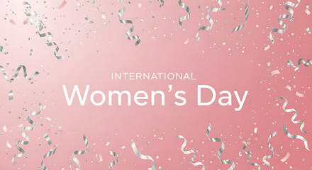 Lively pink backdrop featuring dazzling silver confetti and elegant curling ribbons, perfect for festive announcements and social awareness campaigns