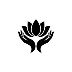 Aesthetic massage logo combining lotus flower and human hands