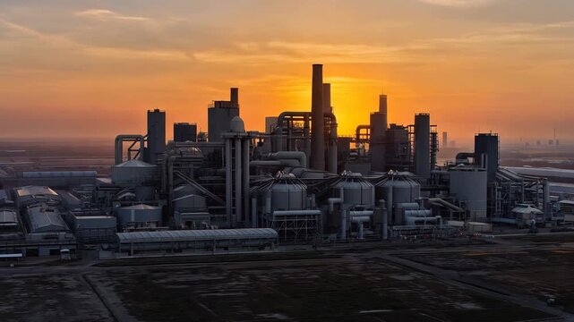 Industrial Factory Complex at Sunset