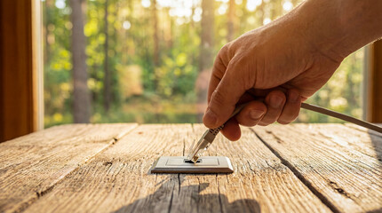 Hand unplugging ethernet cable for digital detox of connectivity, disconnect from technology and internet, nature connection