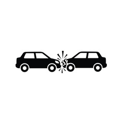 Fototapeta premium Two cars crashing into each other with a burst of energy in between, depicted in a simple black silhouette style