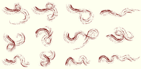 Abstract Red  Hand-Drawn Brush Strokes with Fluid Wave and Swirl Shapes