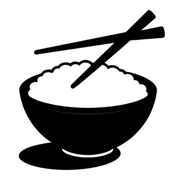 bowl, rice, chopsticks, food, meal, asian, cuisine, japanese, chinese, dinner, lunch, staple, grain, cooked, traditional, culture, dining, restaurant, kitchen, silhouette, icon, symbol, vector, illust