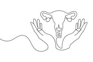 Obraz premium Womans uterus one line art minimalist reproductive organ outline isolated vector