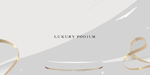 Elegant white and gold abstract background with text luxury podium