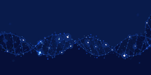 Abstract depiction of a dna double helix structure with glowing particles