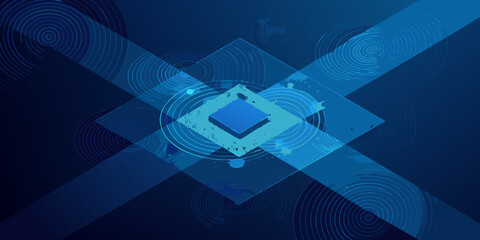 Abstract blue geometric design featuring concentric circles and diamond shapes