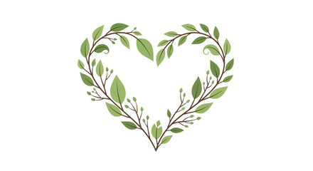 Nature conservation illustration of a heart-shaped wreath made of green leaves and branches, symbolizing environmental protection and eco-friendly design on a clean white background.
