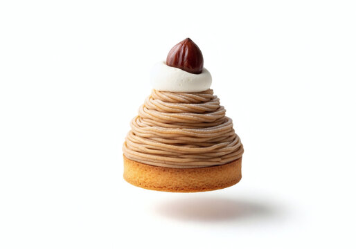 Professional-quality white background image of a Mont Blanc cake