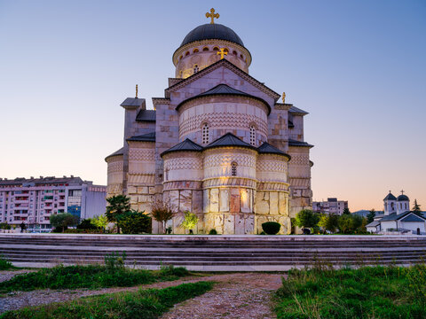Illuminated Rear Architecture of Resurrection Cathedral