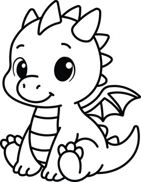 Cute Baby Dragon Coloring Page for Kids Cartoon