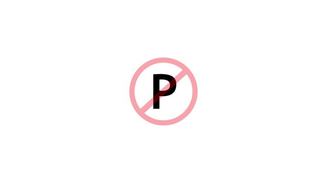 No parking sign icon: letter p with red prohibition circle and diagonal slash on white background, simple flat symbol.