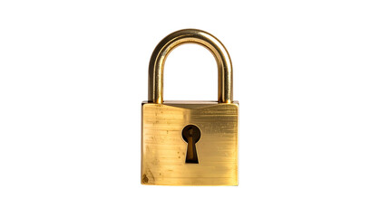Naklejka premium Gleaming, close-up view of a golden padlock with a keyhole, set against a black backdrop