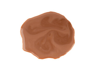 Obraz premium Spilled chocolate milk isolated, hot chocolate puddle, liquid stain, coffee splatter, brown latte