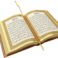 Obraz premium Open Holy Quran Book with Golden Ornate Cover and Bookmark