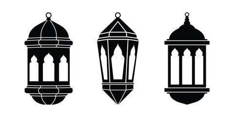 Traditional islamic lanterns silhouette set Vector © ArfD