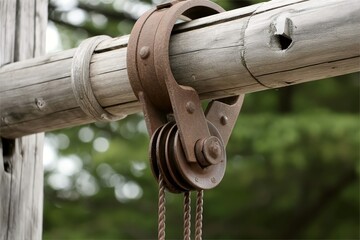 Rusty pulley on old well axel. Rural water system