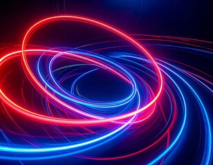 Obraz premium Glowing trails of red and blue lights swirl against a dark backdrop creating motion
