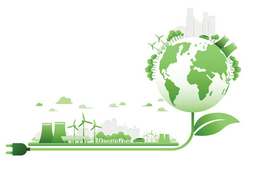 Sustainable Energy Global Concept with Wind Turbines, Solar Panels, and Electric Cars Around the Earth, Promoting Renewable Resources and Eco-friendly Technology for a Greener Future World View.