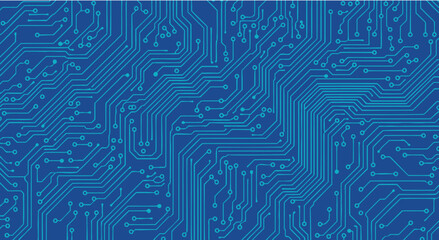 Abstract blue electronic circuit board pattern with intricate pathways and connections