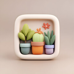 Cute 3D Plants in Colorful Pots Display