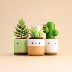 Minimalist Cute Plants with Smiling Faces