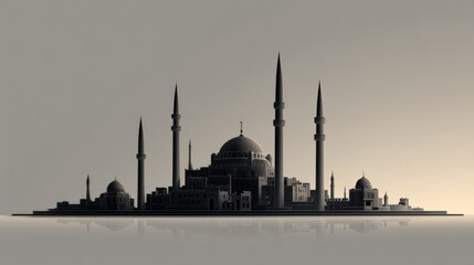Fototapeta premium Modern 3D Silhouette of Iconic Mosque Architecture for Al Fitr Celebration