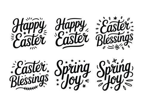 A collection of Easter and spring-themed phrases in decorative black script on a white background