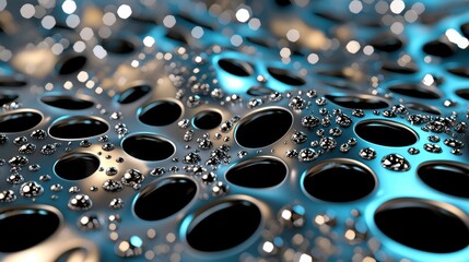 Obraz premium Modern Perforated Metal Surface With Turquoise Lights Abstract Futuristic Background