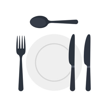 Formal dinner table setting with cutlery and empty plate from a top-down viewpoint