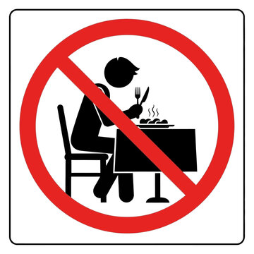 Prohibited dining sign indicating no eating at a table with a person holding utensils