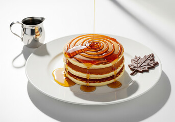 Creative Canadian Pancakes with Maple Syrup Spiral Design