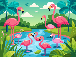 Obraz premium seamless background with flamingos