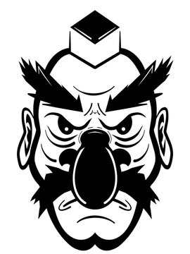 黒の線画による日本の天狗の面のイラスト：Japanese Tengu Mask Illustration - Black Line Art Style 