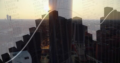 Naklejka premium Displaying tower cluster at sunset on roof in downtown, showing white line and ERROR overlay