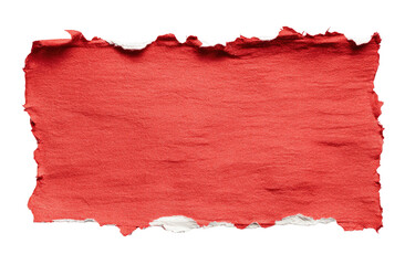 Roughly rectangular vibrant red textured paper, featuring distinctive torn, ragged edges