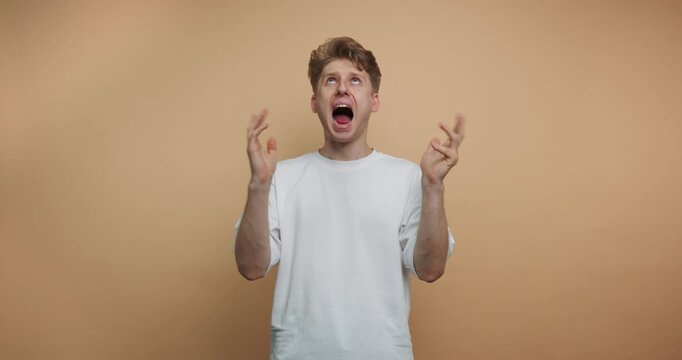 Expressions of frustration and confusion captured in a studio setting with a plain background
