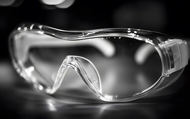 Clear safety goggles placed on a surface