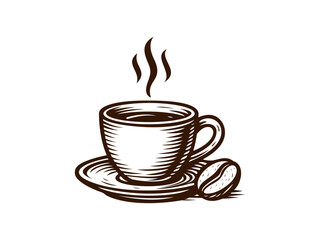 Obraz premium Vintage Coffee Cup Icon with Steam Engraving Style Vector