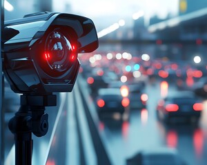 High-tech surveillance camera monitoring urban traffic