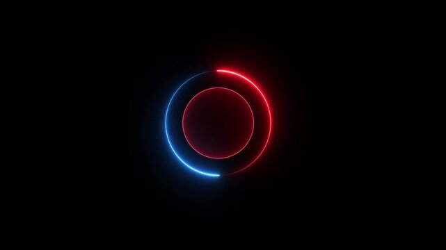 Abstract beautiful loading blue and red color neon light circle animation on dark background. neon line circle. Motion graphics make circle more attractive