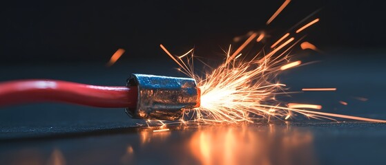 A close-up image of a spark generated from a frayed wire, highlighting electrical hazards and the importance of safety precautions in technology and electrical work.