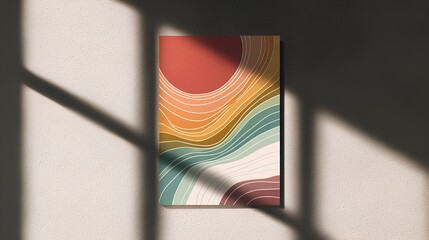 Abstract Artwork on Wall: An artwork of abstract, contemporary art displayed against a neutral-toned wall with sunlight casting shadows, creating a dynamic interplay of light and form.