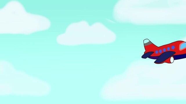 airplane with animated clouds and blue sky.