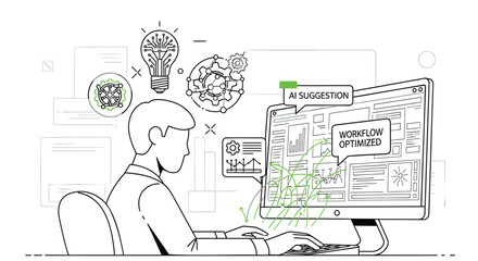 Vector illustration of a man working on a computer with SEO optimization and online marketing concepts, for website or presentation