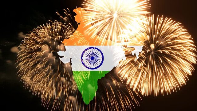 Indian Flag Fireworks Display Independence Day Celebration Ai HD video.
